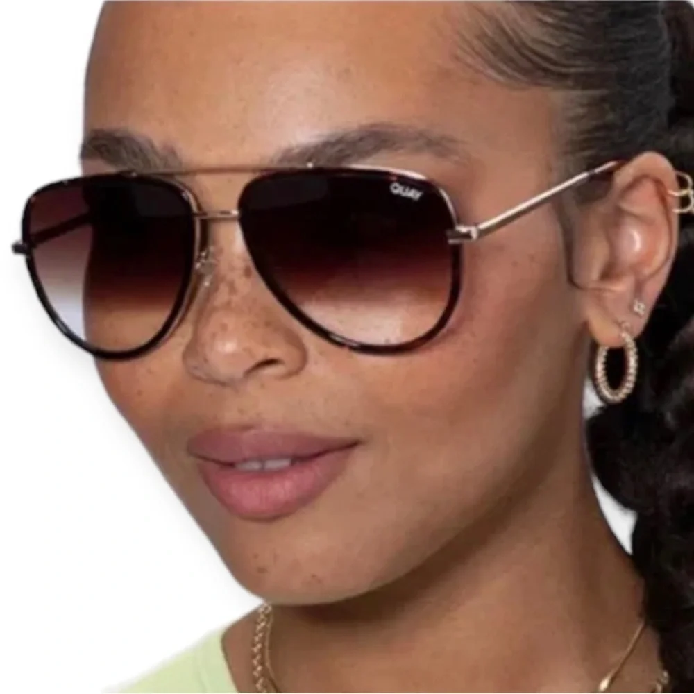 QUAY All In Sunglasses Tortoise Frame Brown Gradient Lenses Aviators Unisex NWT